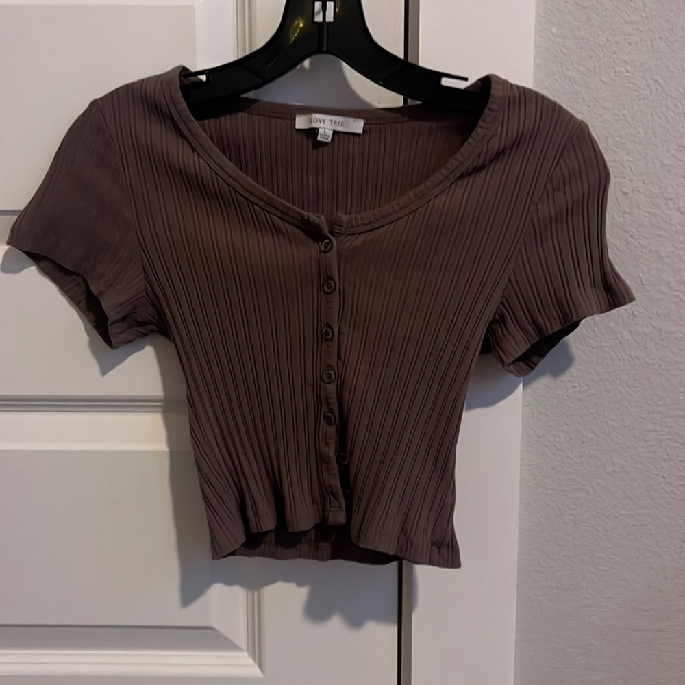 love tree brown button crop top